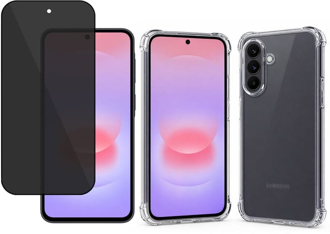 TechNow Hoesje + Privacy Screenprotector geschikt voor Samsung Galaxy A37 – Gehard Glas – Anti Inkijk – Case – Transparant