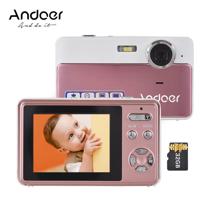 Andoer 4K Compact Digitale Camera Video Camcorder 2.4 Inch IPS Scherm 16X Digitale Zoom Antishake roze
