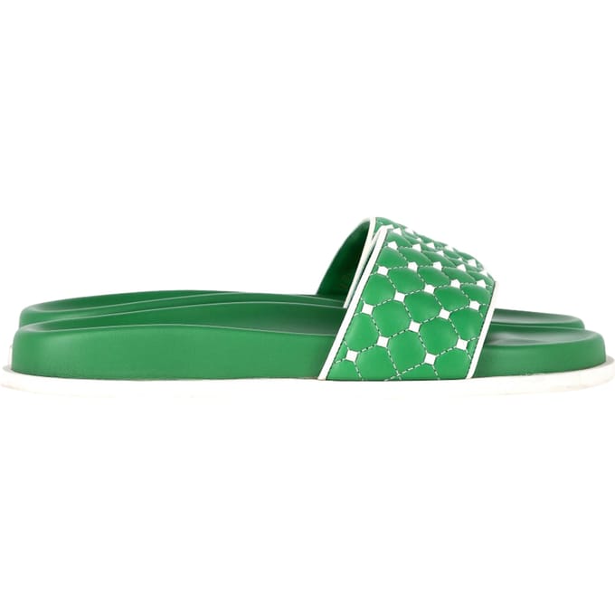 Valentino Garavani Rockstud Gequilte Slippers In Groene Leer