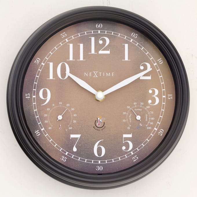 NeXtime Jasmine – Weerstation Wandklok – 23.5 cm – Metaal – Bruin – Weerbestendig
