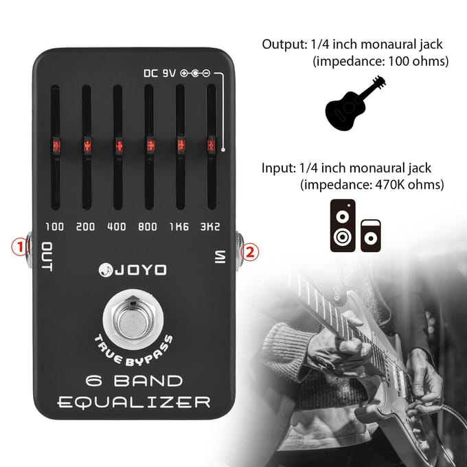 6 Band EQ Gitaarpedaal Equalizer Effectpedaal voor Elektrische Gitaar Effectpedaal True Bypass DC 9V zwart