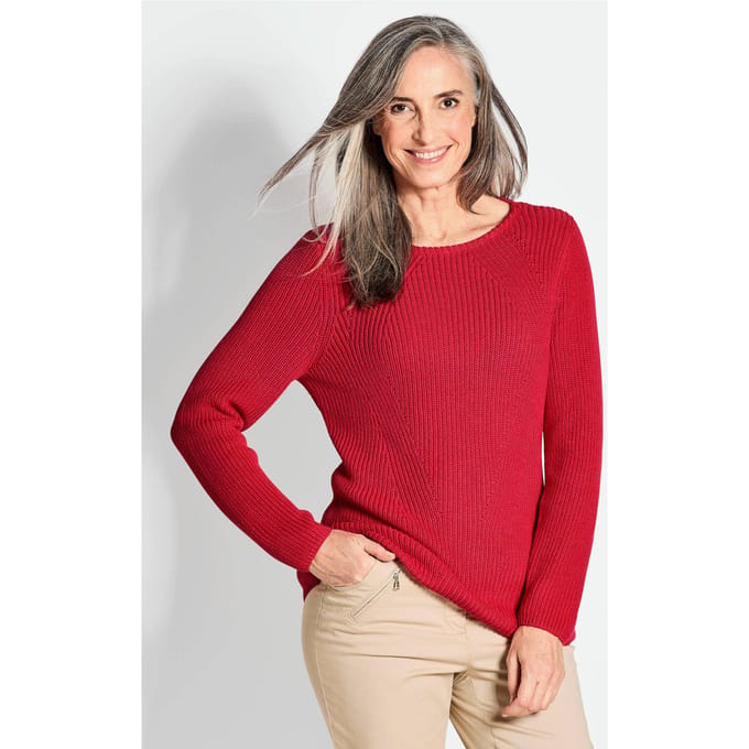Flatteuze pullover van puur katoen - rood - Gr. 22 van Goldner Fashion