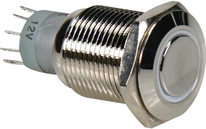 Drukschakelaar 16mm rond - 1NO 1NC - 12V - Wit