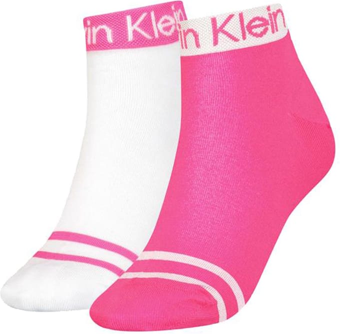 Calvin Klein Quarter Logo Welt (2-pack) - dames hoge enkelsokken - magenta dessin