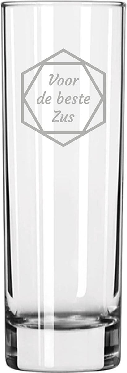 Gegraveerde longdrinkglas 22cl voor de beste Zus in hexagon