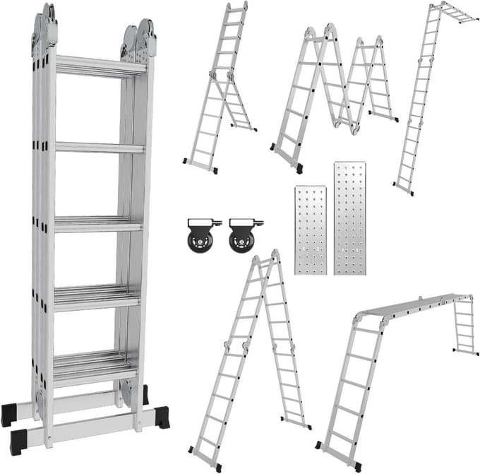 Aluminium 7-in-1 Multifunctionele Vouwladder 5,82m met Steigerplaten