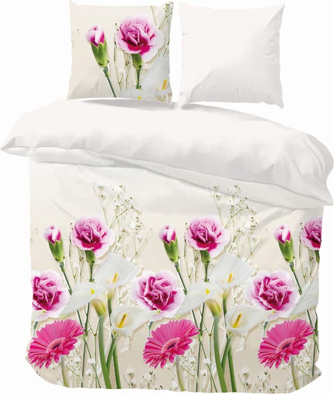 iSleep Dekbedovertrek Boeket - Eenpersoons - 140x200/220 cm - Roze