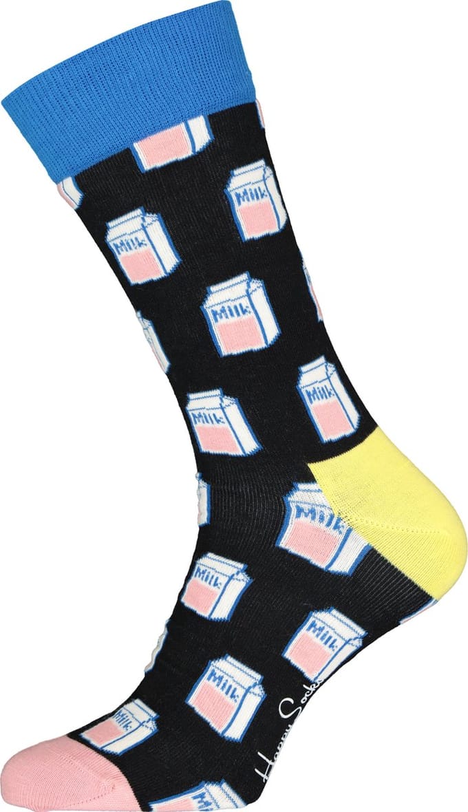 Happy Socks Milk Sock - zwart met melk - Unisex - Maat: 41 - 46