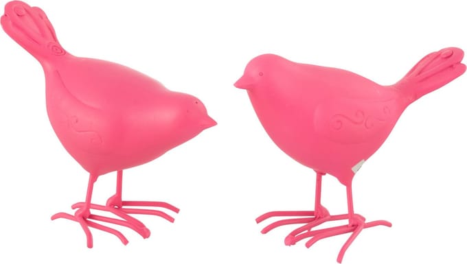 J-Line figuur Vogel - polyresin - roze - small - 2 stuks