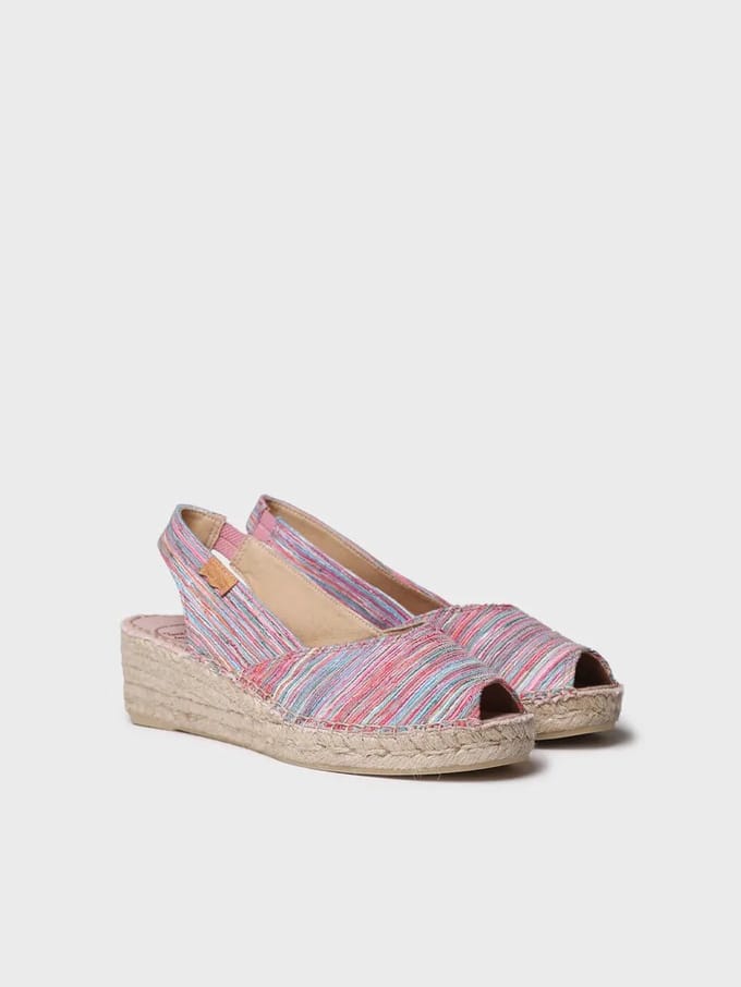 Espadrilles met open neus, sleehak en gestreepte stof voor dames | BERI-RG