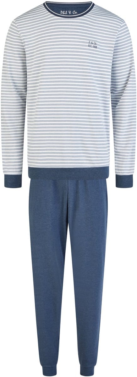 Phil & Co Heren Winter Pyjama Set Lang Interlock Blauw Gestreept - Maat L