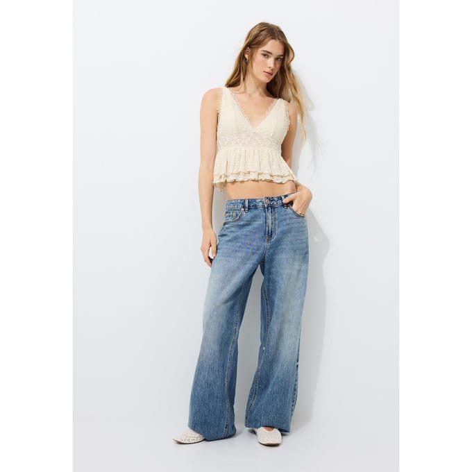 Stradivarius Kanten peplumtop met bandjes  Vanille S