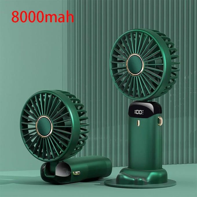 Draagbare ventilator van 5000/8000 mAh met slim LED-digitaal display, 5 snelheden instelbaar, USB-oplaadbaar, mini-handheld-nekventilator 8000mah