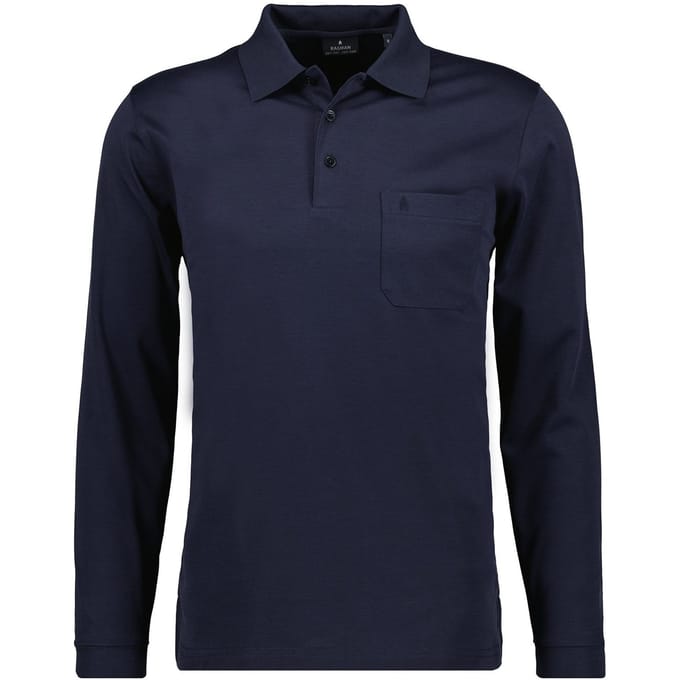 Ragman Softknit Polo Longsleeve Uni Breast Pocket Marine / male