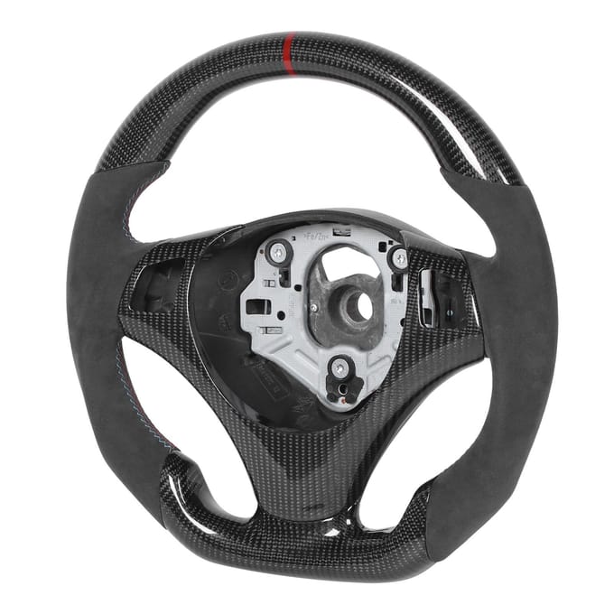 Volant en Fibre de Carbone Suede avec Bande Rouge Adapté pour Série 3 E90 E92 E93 M3 E82 E88 2006 2013 black