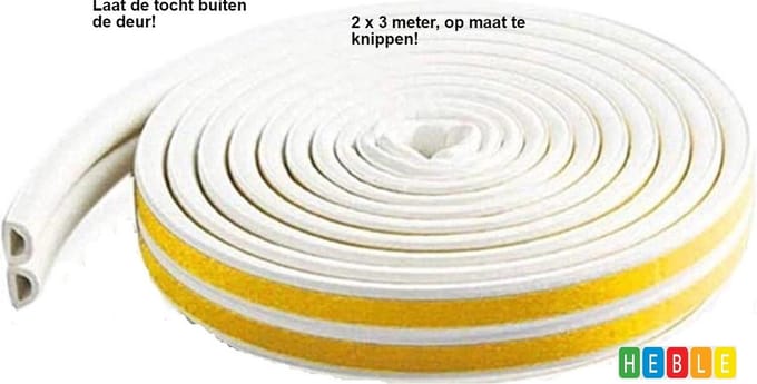 Tochtstrip 2 x 3 meter met zelfklevende strip - wit - van Heble®