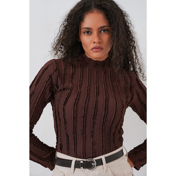 Gestructureerde Slim Fit Halve Turtleneck Blouse
