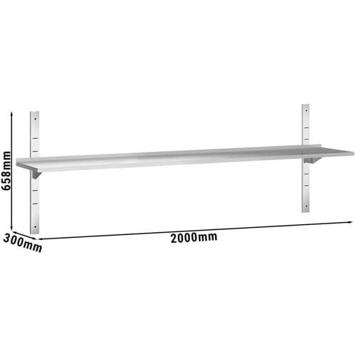 GGM Gastro Wandborde PREMIUM - 2000x300mm - mit 1 Etage Zilver