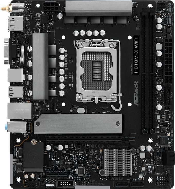 ASRock H810M-X WIFI Moederbord - Intel H810 - Intel LGA1851 - DDR5 RAM - Micro-ATX