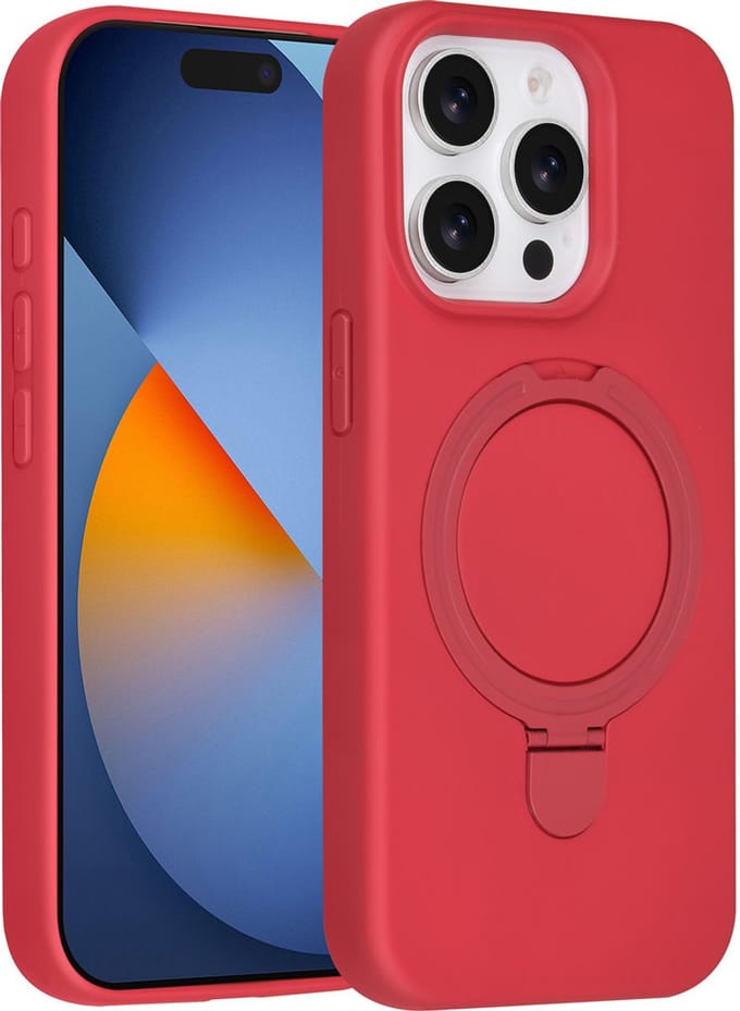 TUNIQ telefoonhoesje voor Apple iPhone 15 Pro - MagSafe met ringstand - Rood