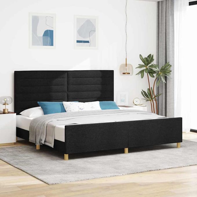 vidaXL - Bedframe - met - hoofdeinde - Zwart - 200 - x - 200 - cm - Stof