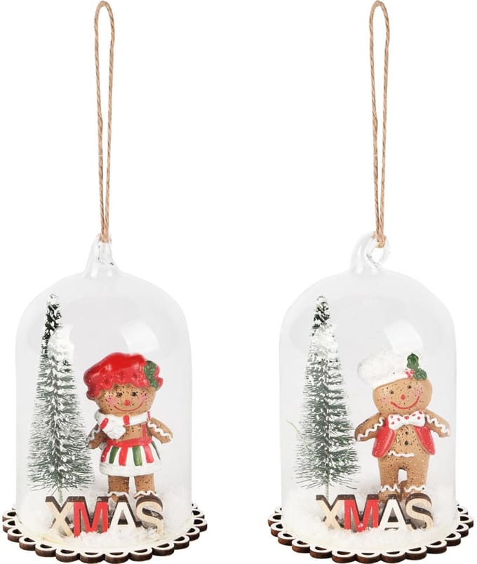 Dekoratief | Hanger globe m/cookie, glas/hout, 7x7x11cm, set van 2 stuks | A255504