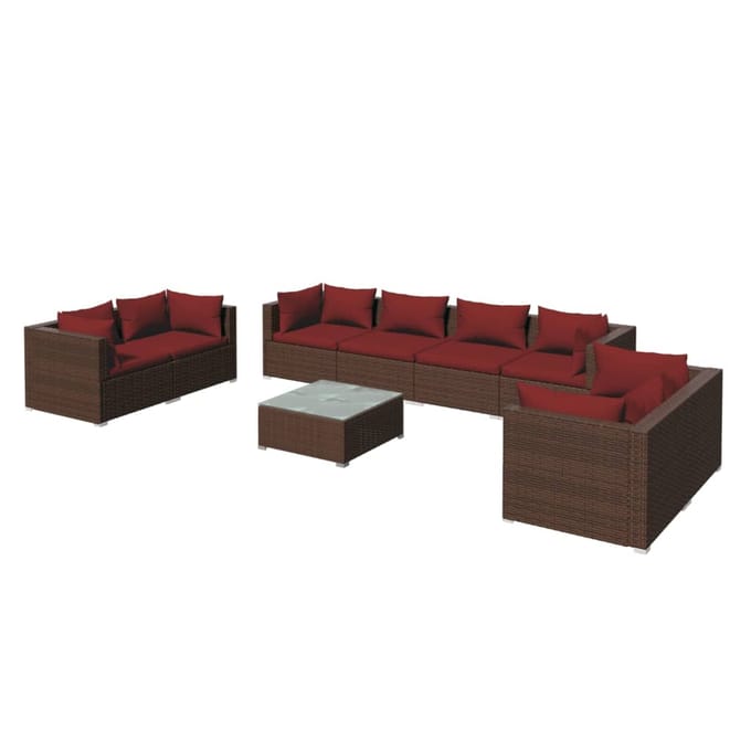 vidaXL - 9-delige - Loungeset - met - kussens - poly - rattan - bruin