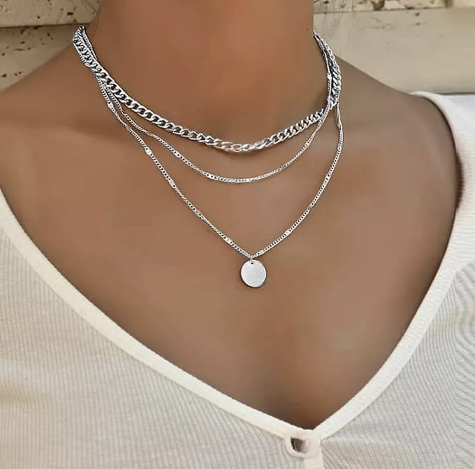 Jomide Ketting Vintage - 3 Laags - Zilverkleurig