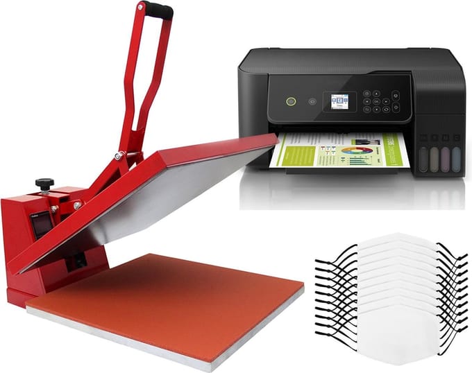 Bundel 10 sublim mondkapjes - wit - m - met pers & ecotank printer