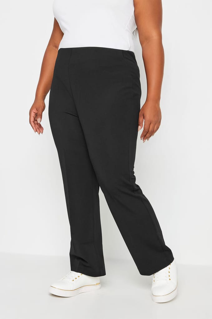 Yours Geribbelde Bootcut Broek Met Stretch In Zwart Size Regular > 48