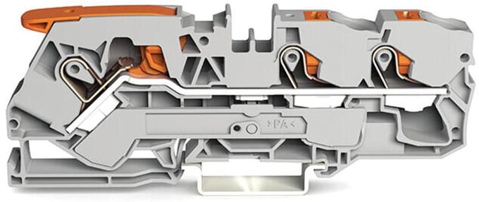 Wago 3-draads doorgangsklemmenblok met hendel en drukknop 10 mm², grijs