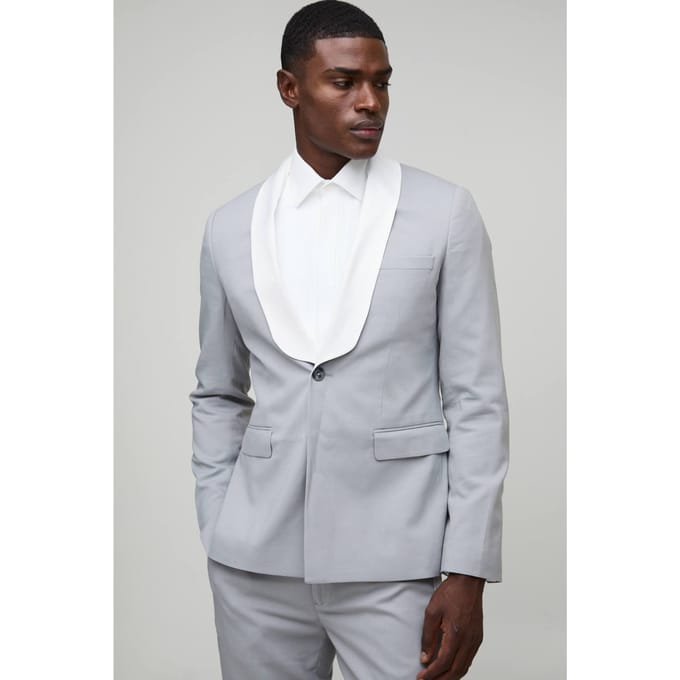 Slim Fit Contrast Collar Blazer | Grey | Size 52