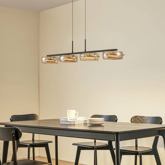 Lucande LED hanglamp Martis, amber, 4-lamps, dimbaar