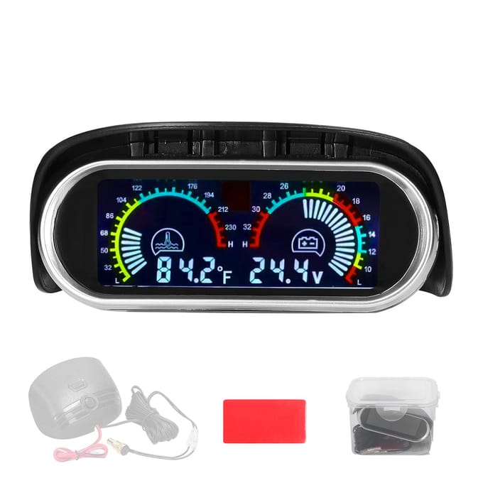 2 in 1 universele auto digitale meter watertemperatuur spanningsmeter voltmeter 936V met 18NPT zwart