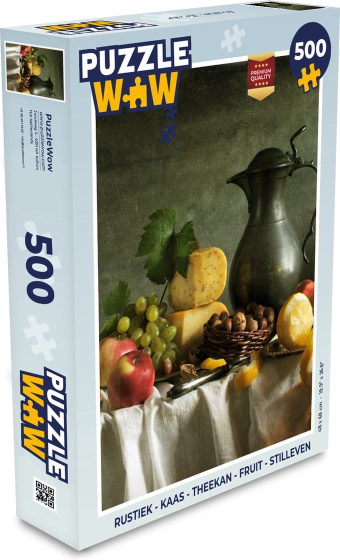 Puzzel Rustiek - Kaas - Theekan - Fruit - Stilleven - Legpuzzel - Puzzel 500 stukjes