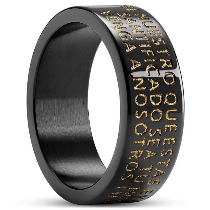Unity | 8 mm Zwarte en Goudkleurige Ring met het Spaanse Onze Vader