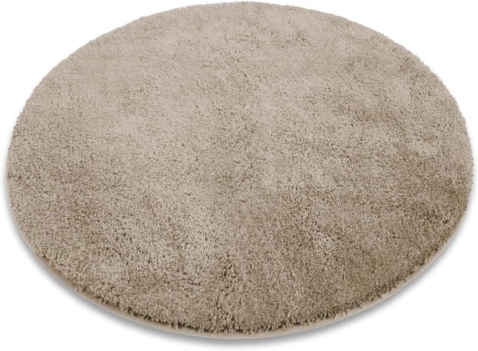 Ronde Badmat 120 cm - Beige, Pluizig en Antislip Wasbaar Douchekleed