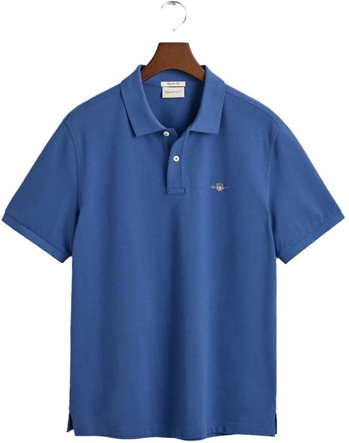Gant Polo Fine Shield Short Sleeve Piqué Uni Vintage Blue / male