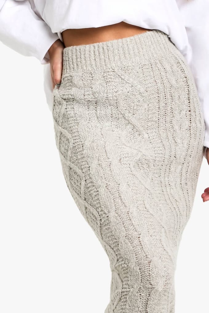 boohoo Dames Fluffy Chunky Cable Knit Midaxi Rok | Havermout | Maat: Small