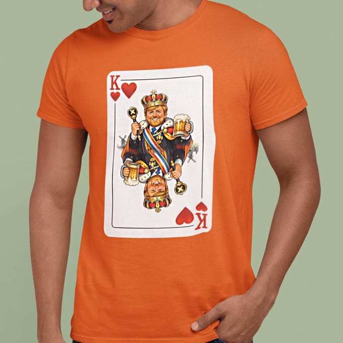 Oranje T-shirt Spelkaart Koning M