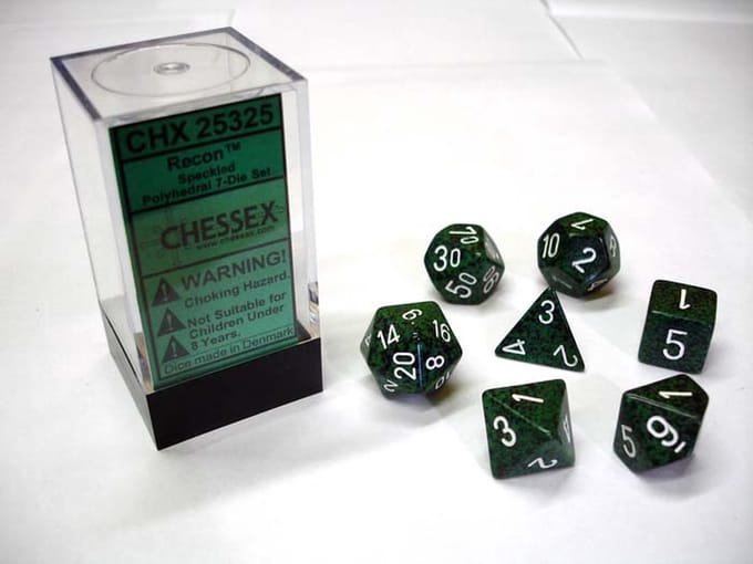 Chessex Recon Gespikkelde Polydobbelsteen Set (7 stuks)
