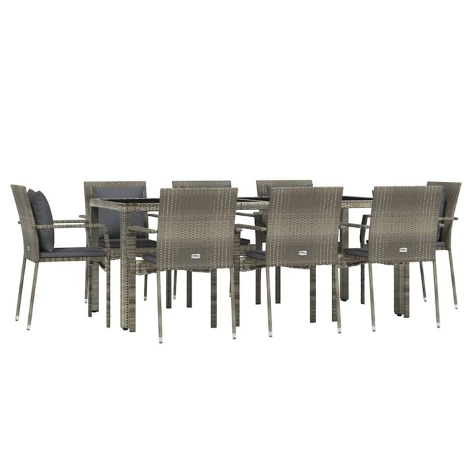 vidaXL - 9-delige - Tuinset - met - kussens - poly - rattan - grijs