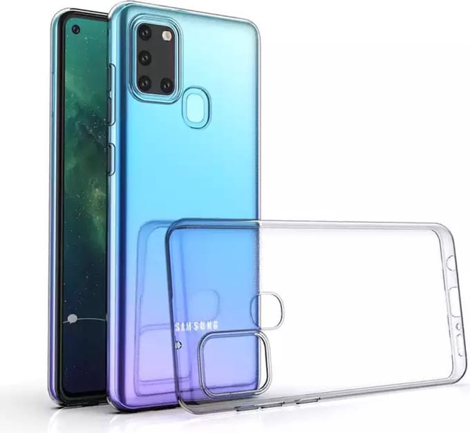 Silicone back cover Geschikt voor Samsung Galaxy A21S/Transparant hoesje + gratis screenprotector