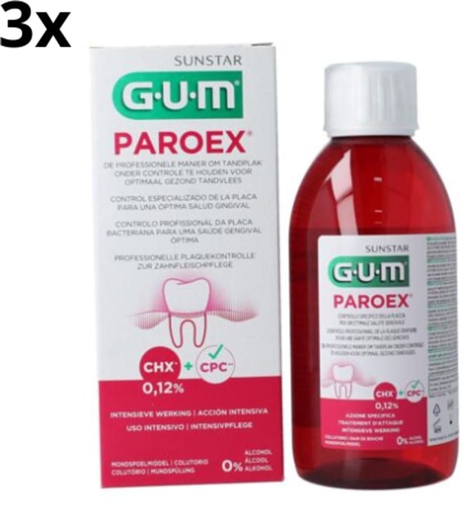 3x GUM Mondspoelmiddel Paroex 300 ml