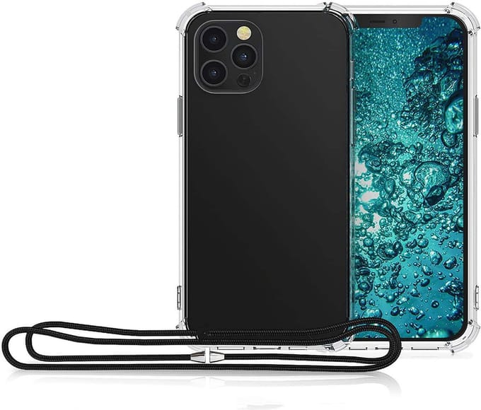 Arara Silicone Hoesje iPhone 13 Pro Max Transparant Hoesje met Zwarte draagkoord / Backcover / Case / iPhone
