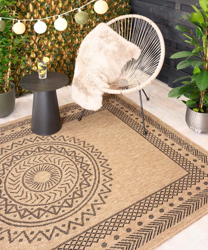 Jute buitenkleed - Boho Mandala beige/zwart 140x200