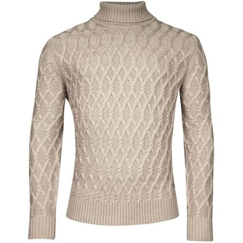 Thomas Maine Trui Allover Cable Knit Pattern Rollneck Beige / male
