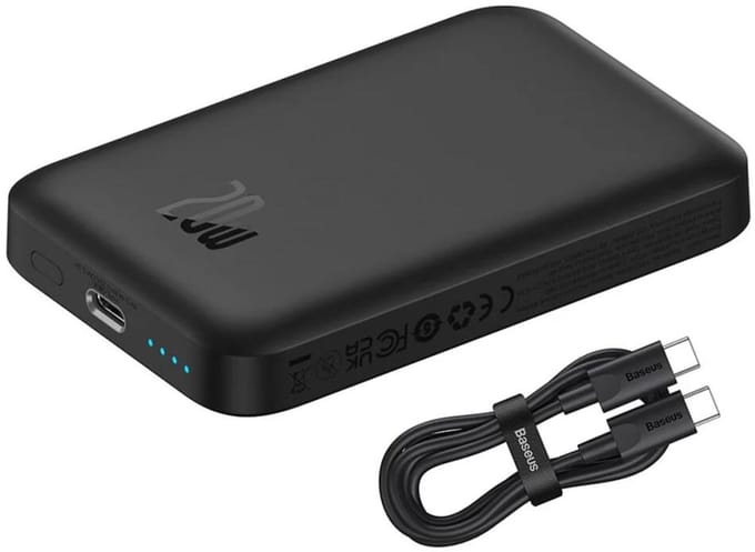 Externe Draadloze Batterij Baseus Mini Air, 6000mAh, 20W, PD + FQI, 1 x QI - 1 x USB-C, Zwart P10059002113-00
