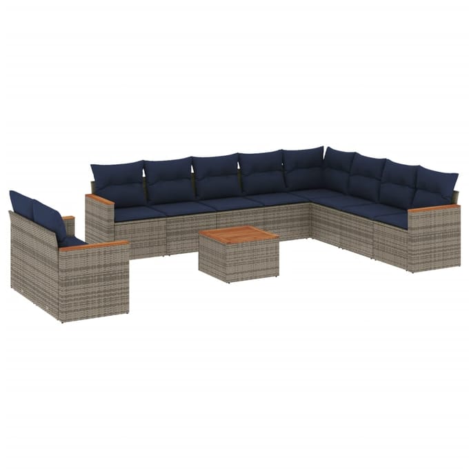 vidaXL - 11-delige - tuinbankset - met - kussens, - grijs - polyrotan