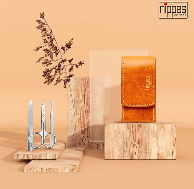 Nippes Solingen Manicure set 3-delig RVS - Cognac - Bruin Leren Etui - Handgemaakt - 25 jaar garantie